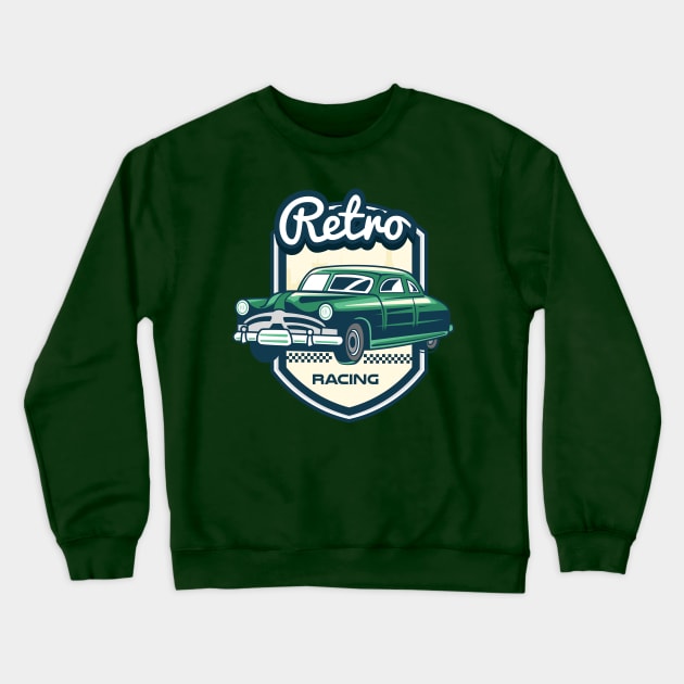 Retro Racing Car Badge Crewneck Sweatshirt by Harrisaputra